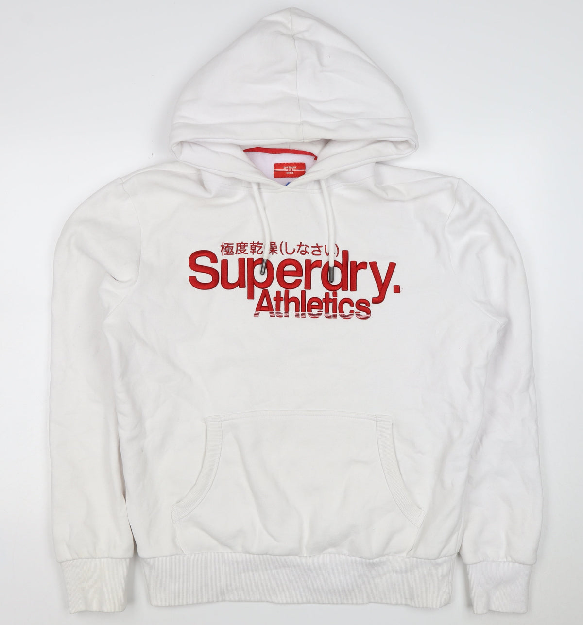 Superdry Men’s White XL Pullover Hoodie Red Athletics Logo Graphic