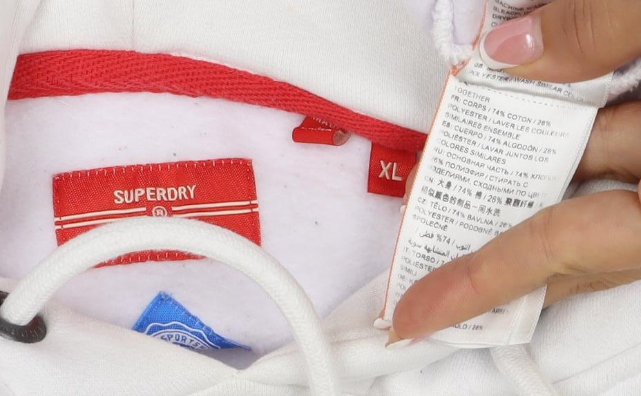 Superdry Men’s White XL Pullover Hoodie Red Athletics Logo Graphic