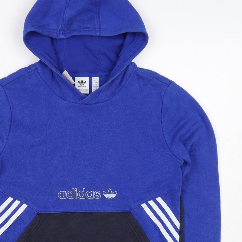 adidas Boys Blue Black 12-13 Years Pullover Hoodie Logo Striped