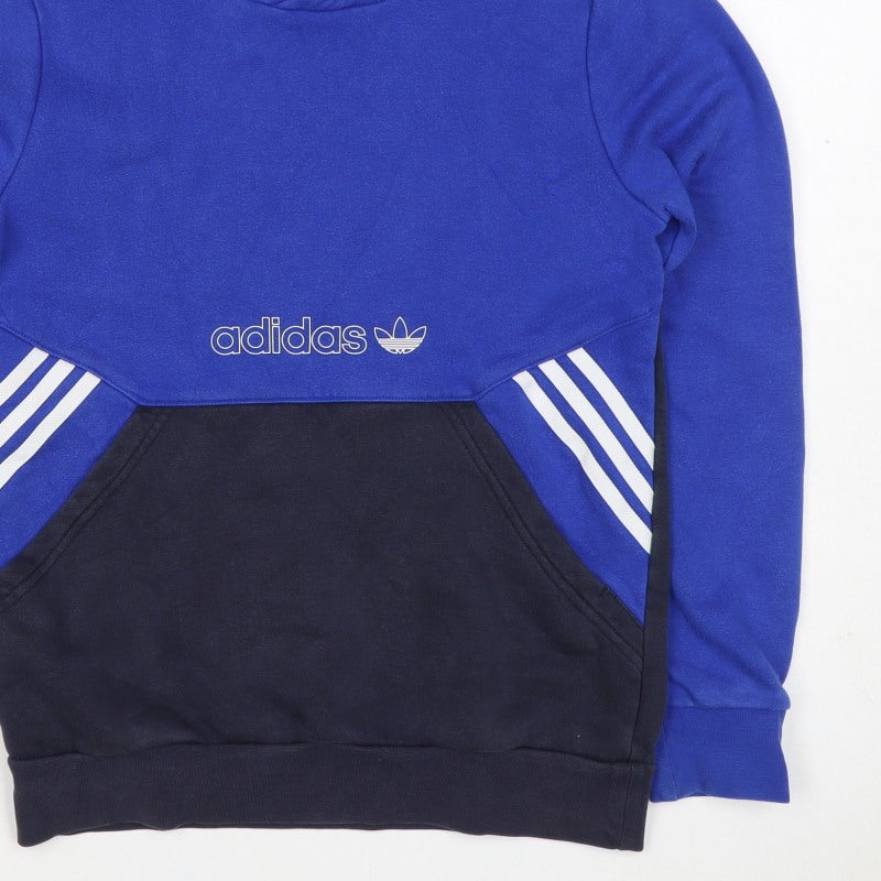 adidas Boys Blue Black 12-13 Years Pullover Hoodie Logo Striped