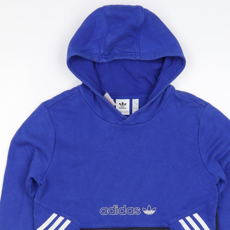 adidas Boys Blue Black 12-13 Years Pullover Hoodie Logo Striped
