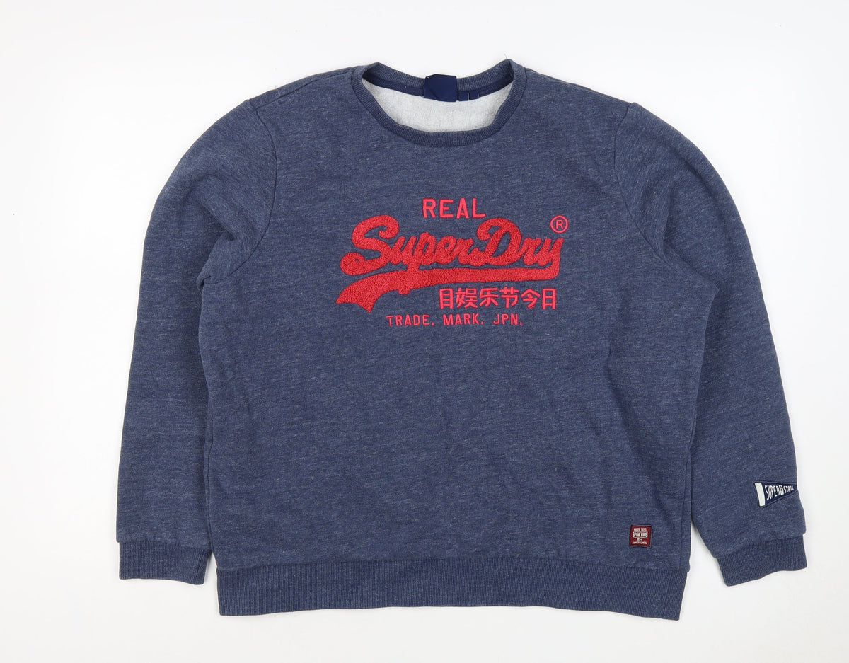 Superdry Teens Blue UK 16 Pullover Sweatshirt Embroidered Logo