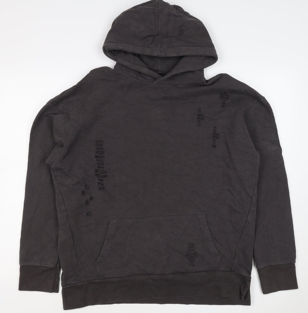 River Island Men’s Black M Distressed Pullover Hoodie Kangaroo Pocket