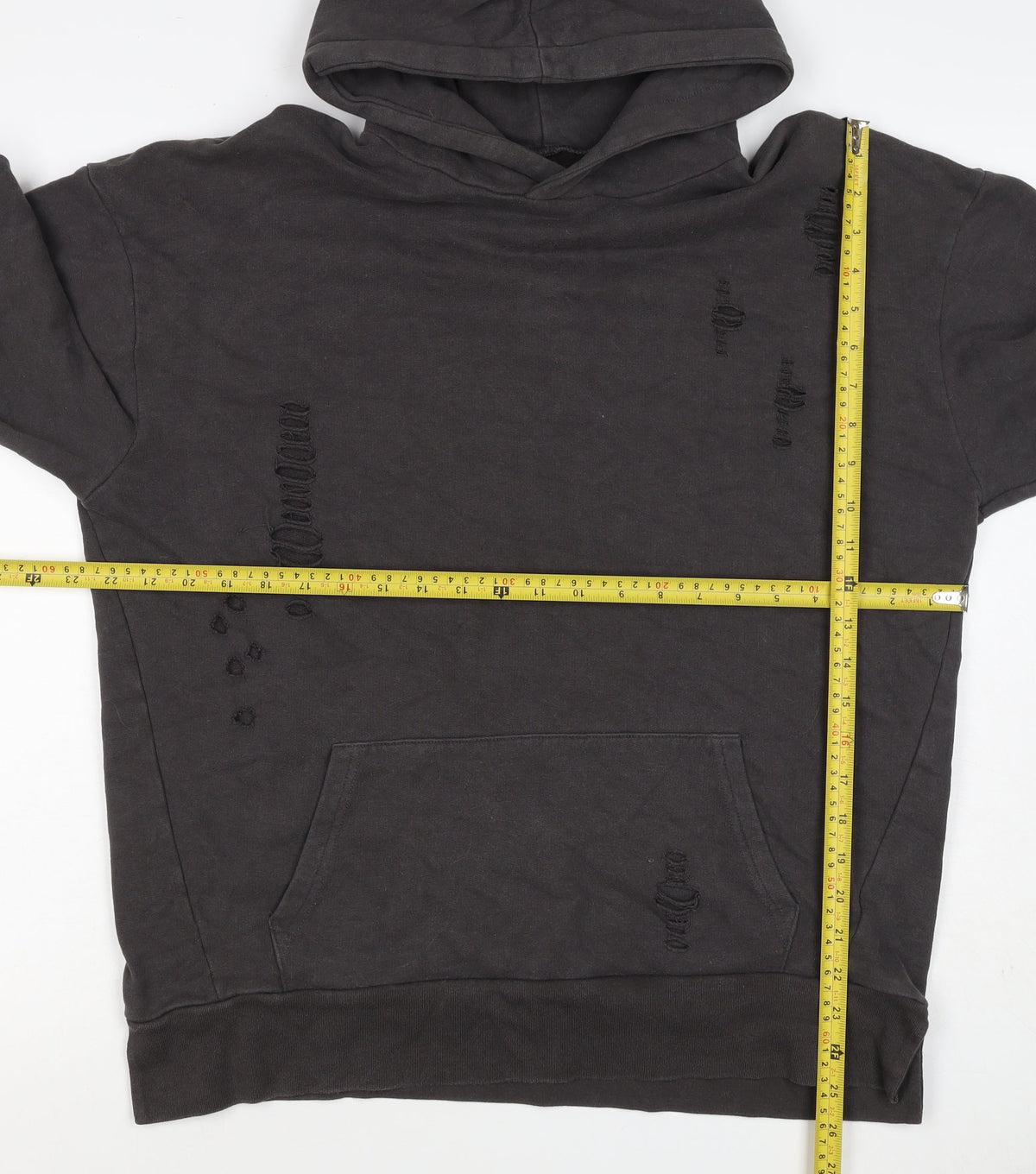 River Island Men’s Black M Distressed Pullover Hoodie Kangaroo Pocket
