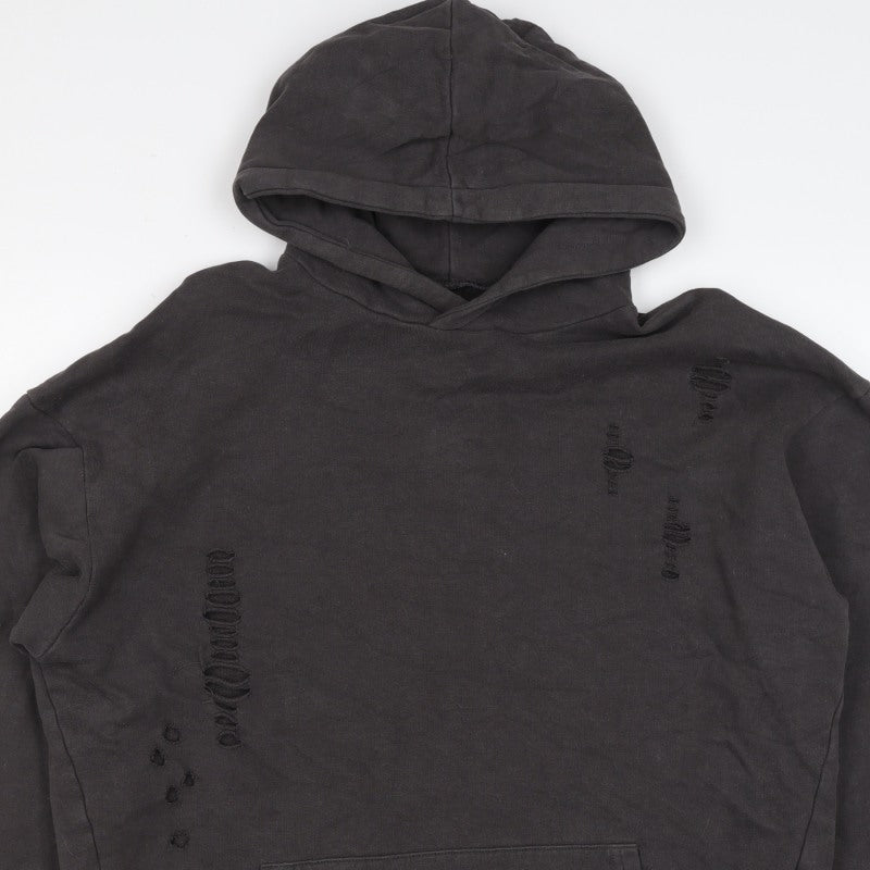 River Island Men’s Black M Distressed Pullover Hoodie Kangaroo Pocket