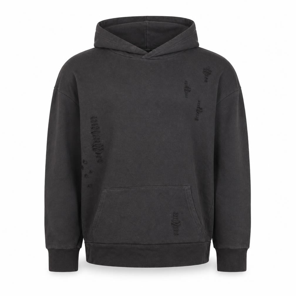 River Island Men’s Black M Distressed Pullover Hoodie Kangaroo Pocket