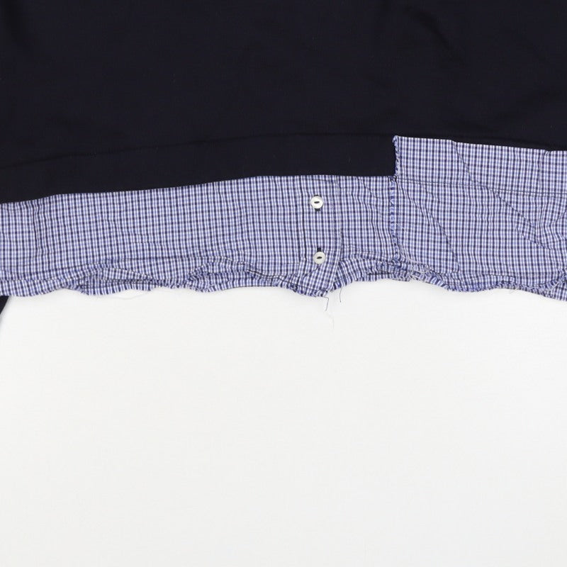 Zara Women Black Blue Check Layered Crop Sweatshirt M Crew Neck