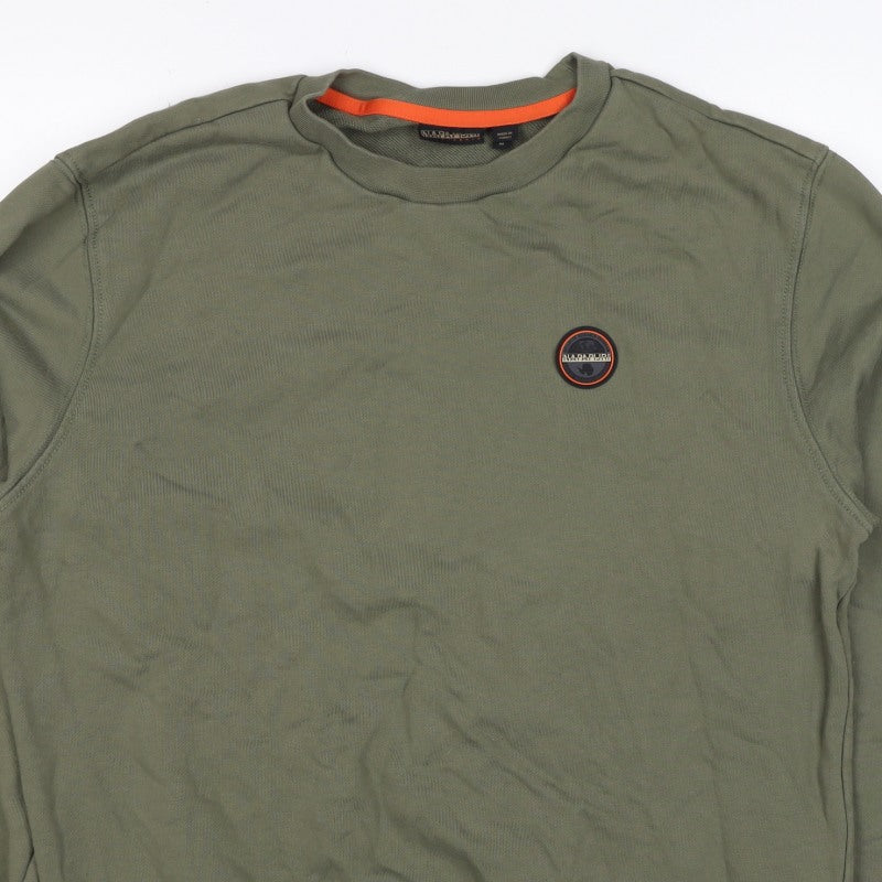 Napapijri Men’s Green M Pullover Crew Neck Logo Sweatshirt