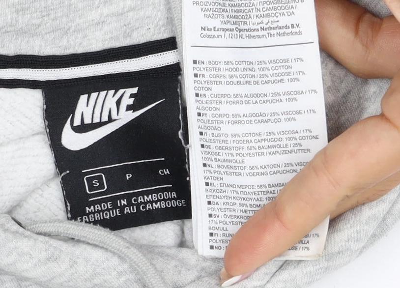 Nike Men's Grey S Pullover Hoodie Logo Pocket Cotton Blend