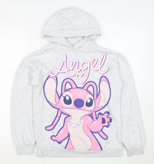 Disney Girls Grey Angel Lilo & Stitch Pullover Hoodie 12-13 Years