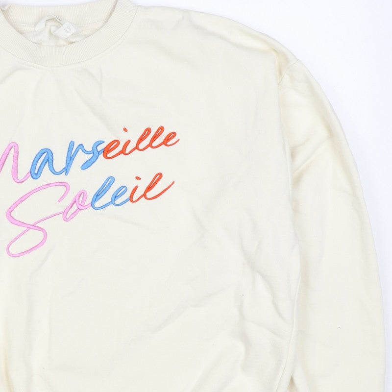 H&M Women Ivory S Marseille Soleil Embroidered Crew Neck Sweatshirt