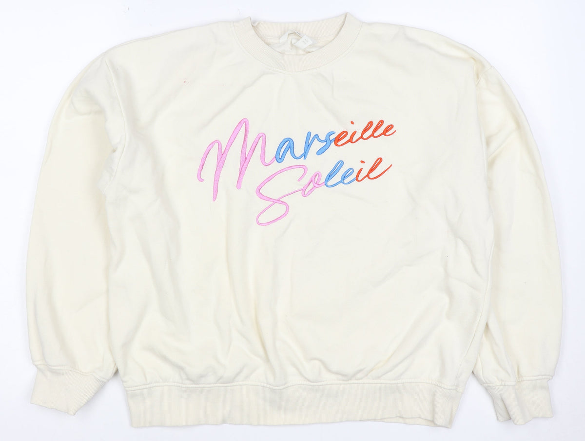 H&M Women Ivory S Marseille Soleil Embroidered Crew Neck Sweatshirt