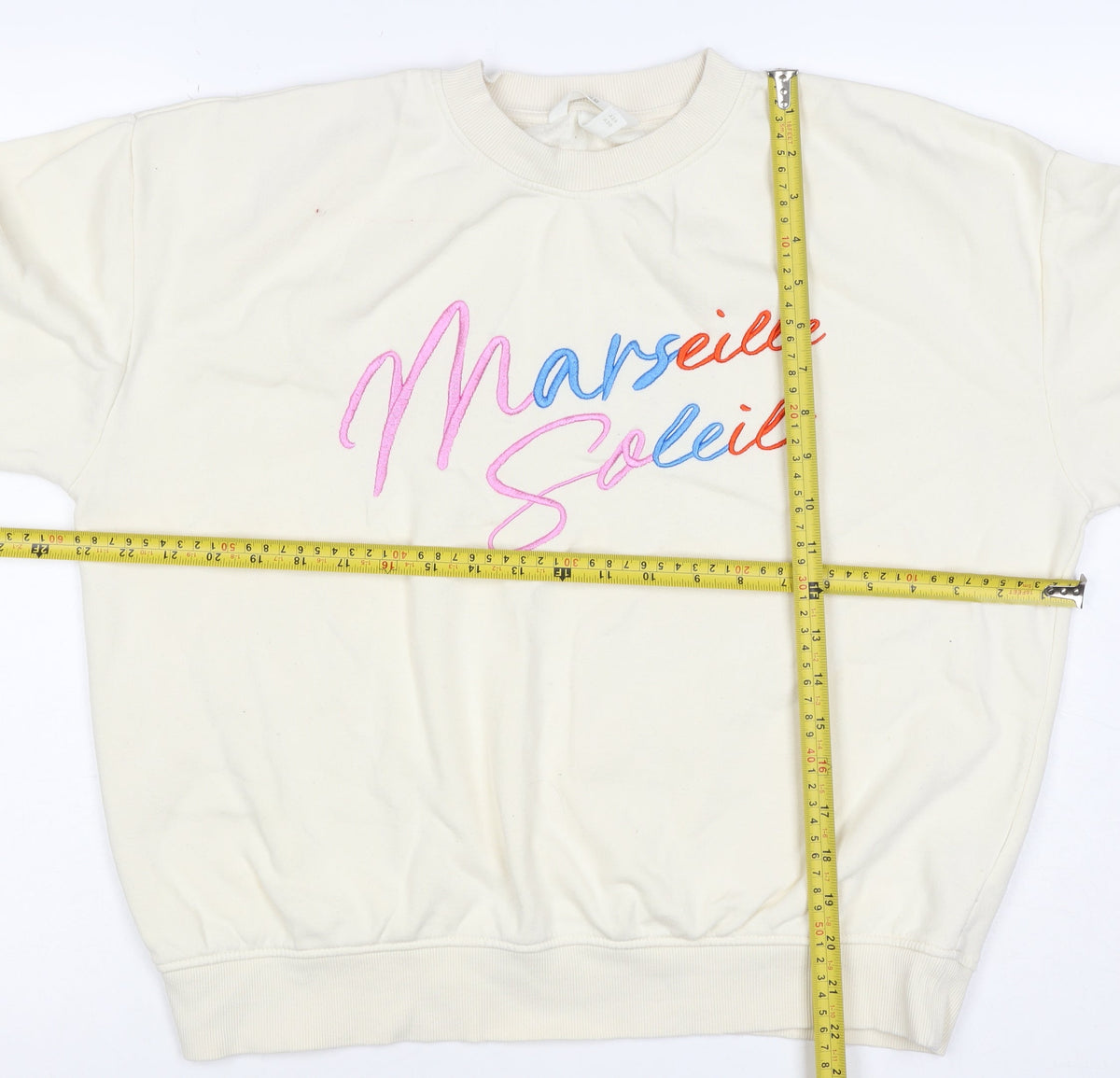 H&M Women Ivory S Marseille Soleil Embroidered Crew Neck Sweatshirt
