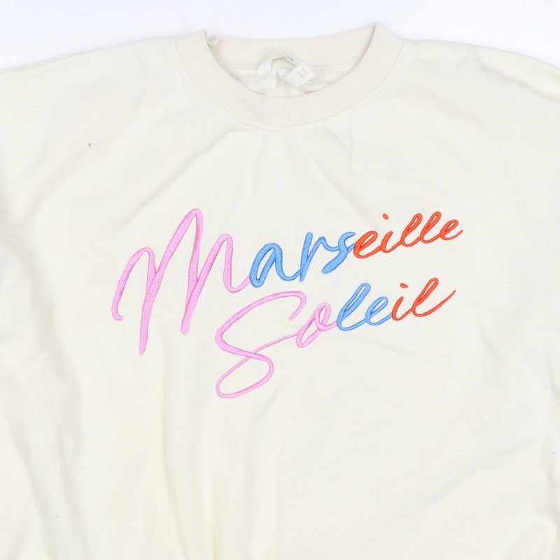 H&M Women Ivory S Marseille Soleil Embroidered Crew Neck Sweatshirt