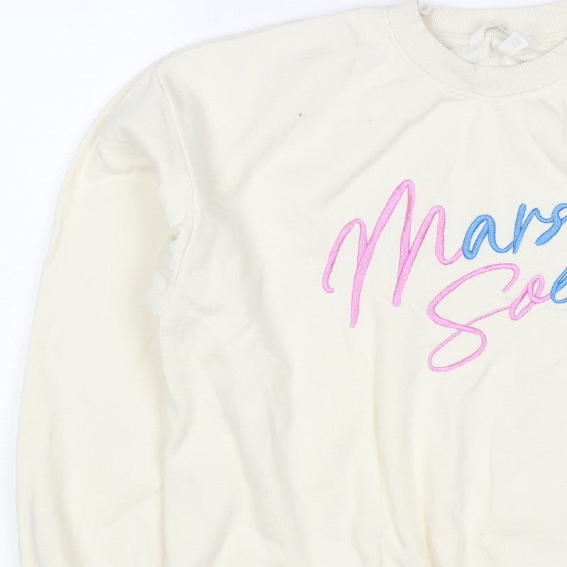 H&M Women Ivory S Marseille Soleil Embroidered Crew Neck Sweatshirt