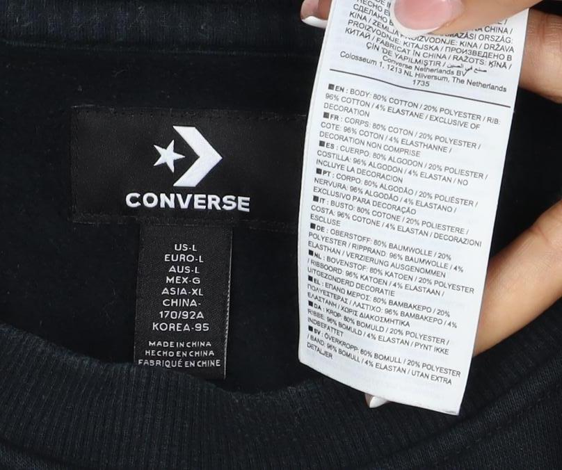 Converse Women’s Black M Logo Crew Neck Pullover Sweatshirt