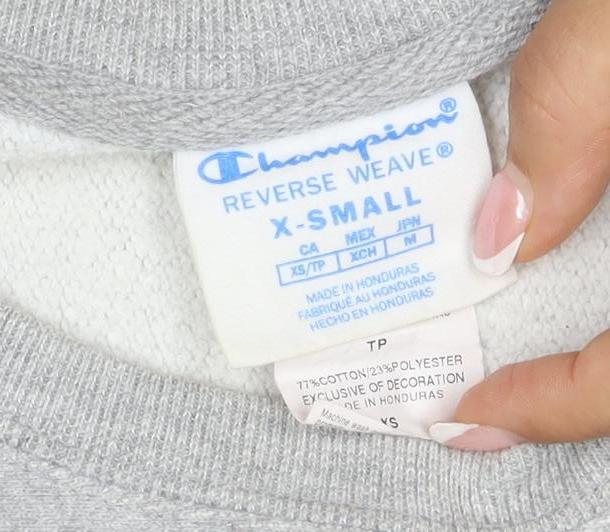 Champion Women Grey XS Reverse Weave Logo Crew Neck Pullover Sweatshirt