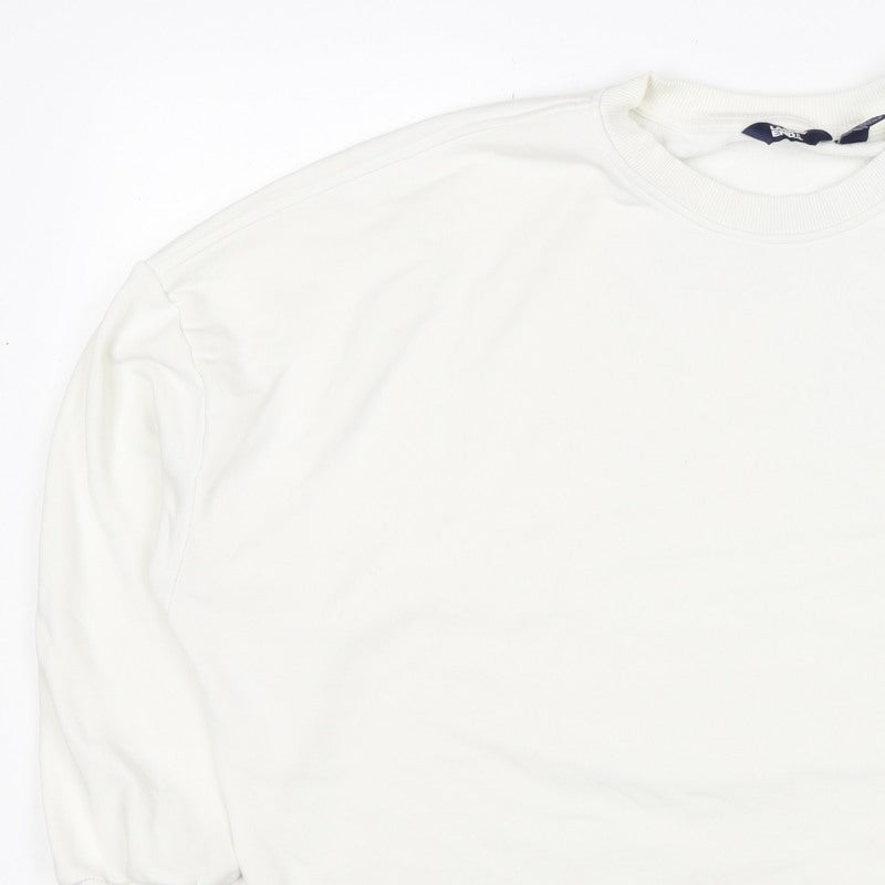 Lands' End Women White L Pullover Crew Neck Cotton Blend Sweatshirt