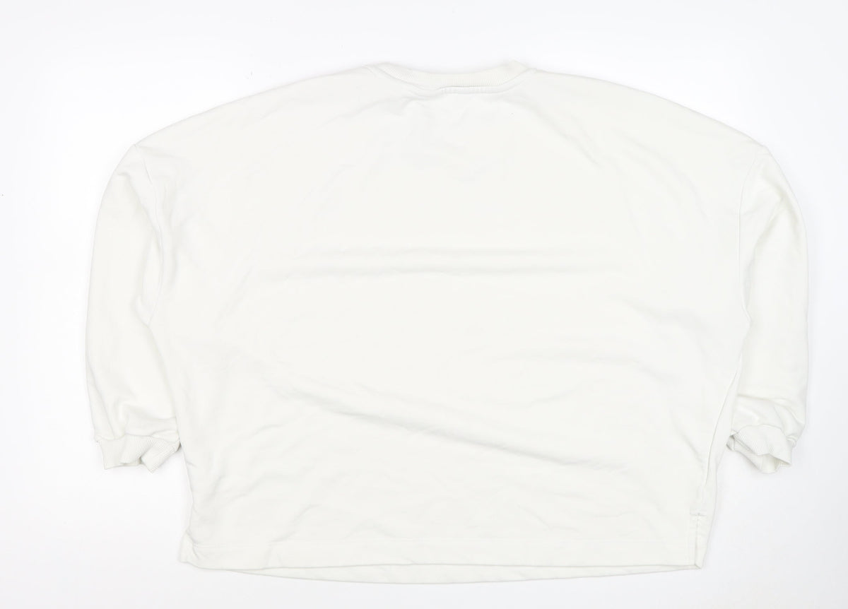 Lands' End Women White L Pullover Crew Neck Cotton Blend Sweatshirt