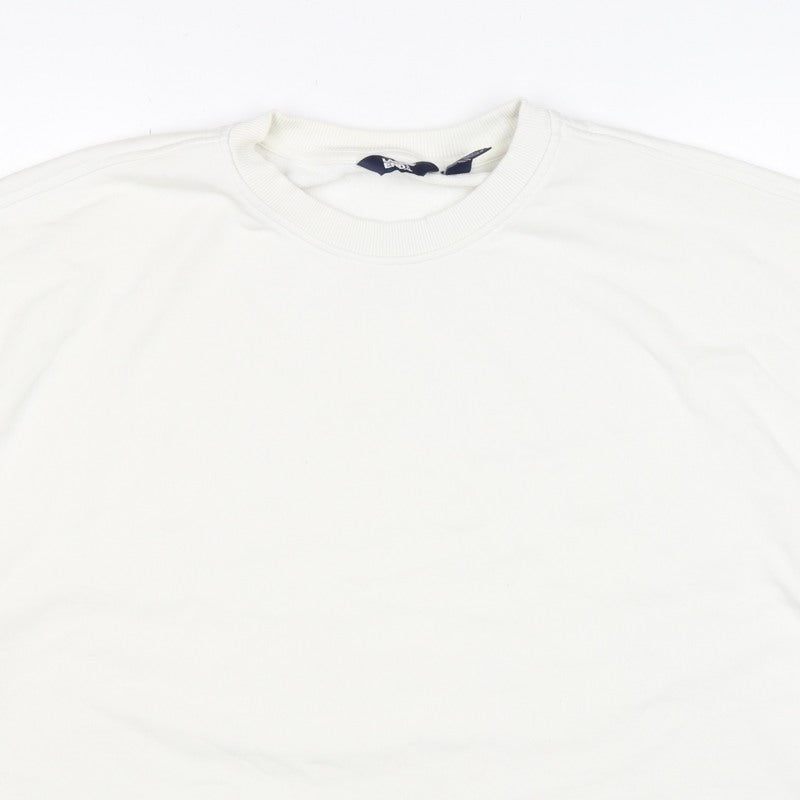 Lands' End Women White L Pullover Crew Neck Cotton Blend Sweatshirt