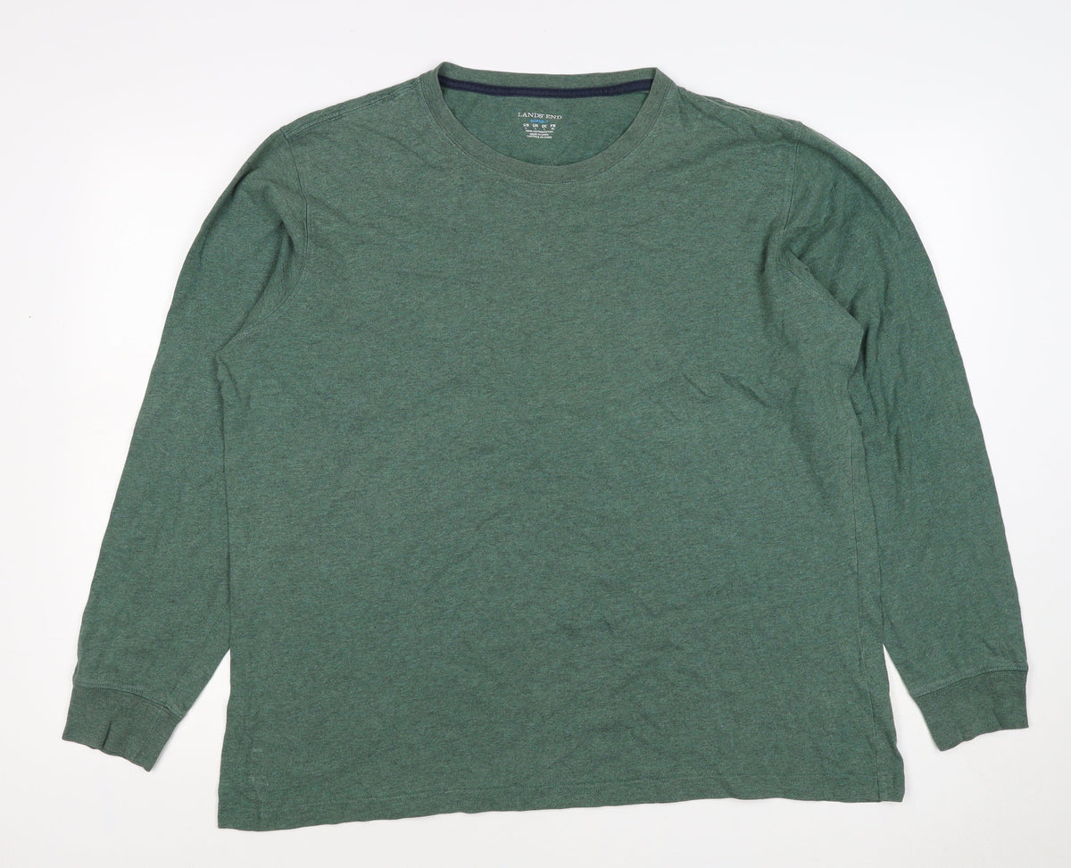 Lands' End Men’s Green L Super-T Cotton Long Sleeve Crew Neck T-Shirt