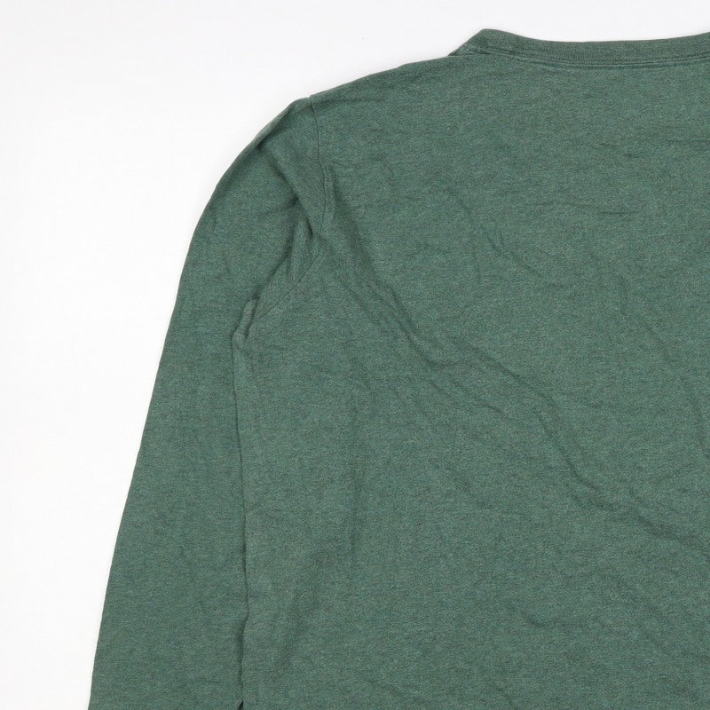 Lands' End Men’s Green L Super-T Cotton Long Sleeve Crew Neck T-Shirt