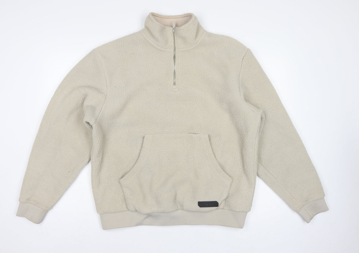 Sonneti London Men's Beige M Pullover 1/4 Zip Borg Fleece Sweatshirt