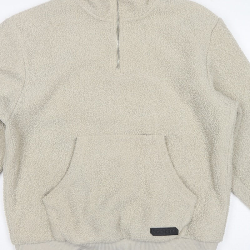 Sonneti London Men's Beige M Pullover 1/4 Zip Borg Fleece Sweatshirt