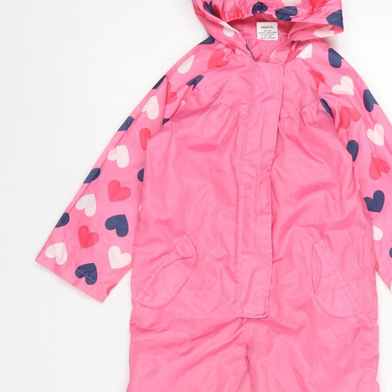 Chad Valley Girls Pink Heart Hooded Snowsuit Age 3-4 Years Zip