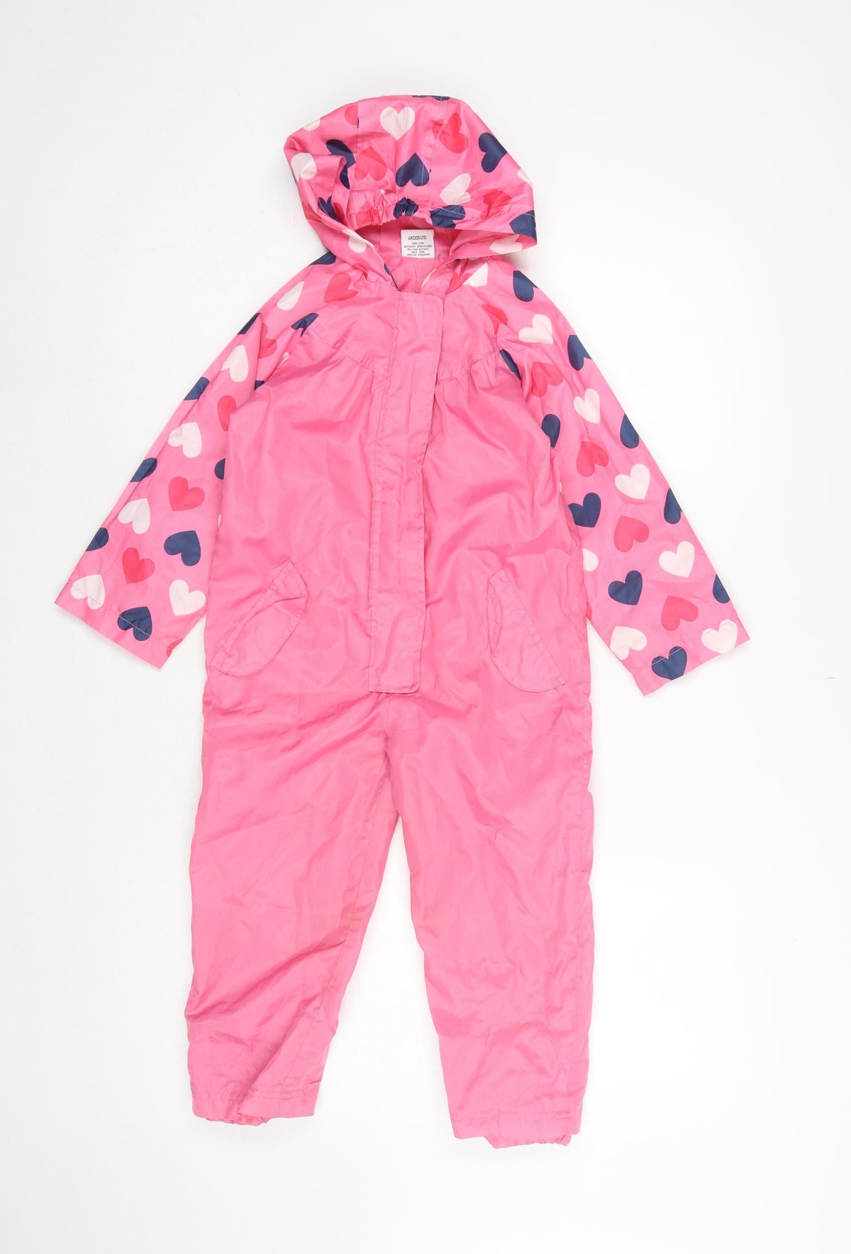 Chad Valley Girls Pink Heart Hooded Snowsuit Age 3-4 Years Zip