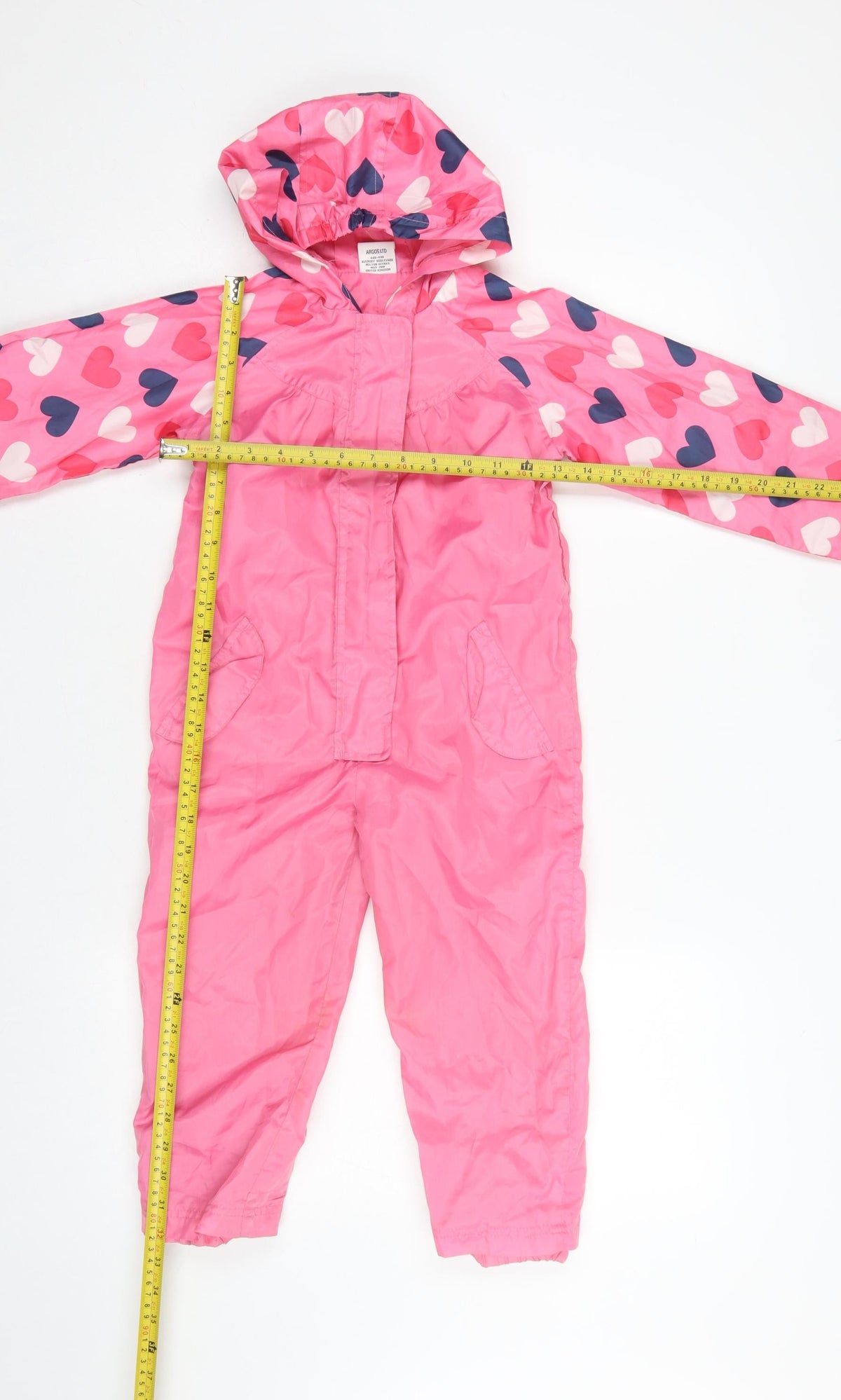 Chad Valley Girls Pink Heart Hooded Snowsuit Age 3-4 Years Zip