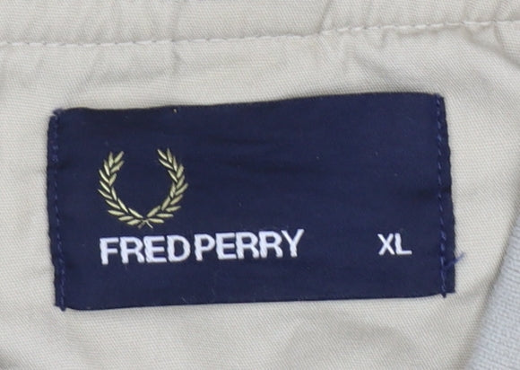 Fred Perry Men’s Beige XL Bomber Jacket Full Zip Logo Cotton Blend
