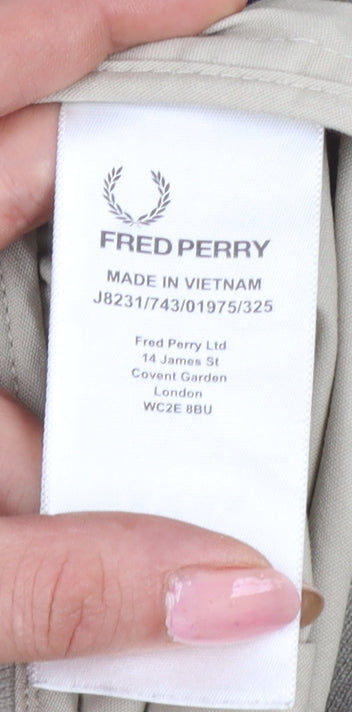 Fred Perry Men’s Beige XL Bomber Jacket Full Zip Logo Cotton Blend