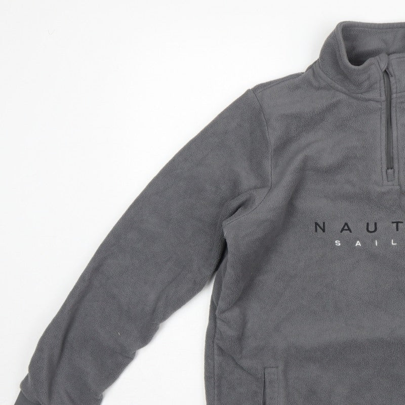 Nautica Men's Grey M 1/4 Zip Fleece Pullover Sweatshirt Logo Pockets