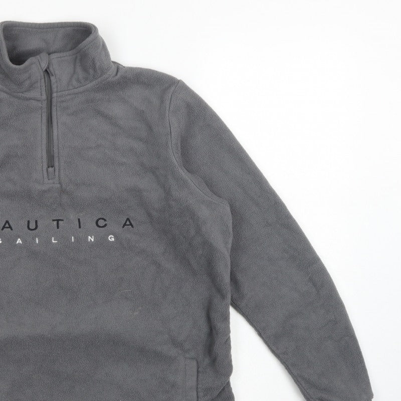 Nautica Men's Grey M 1/4 Zip Fleece Pullover Sweatshirt Logo Pockets