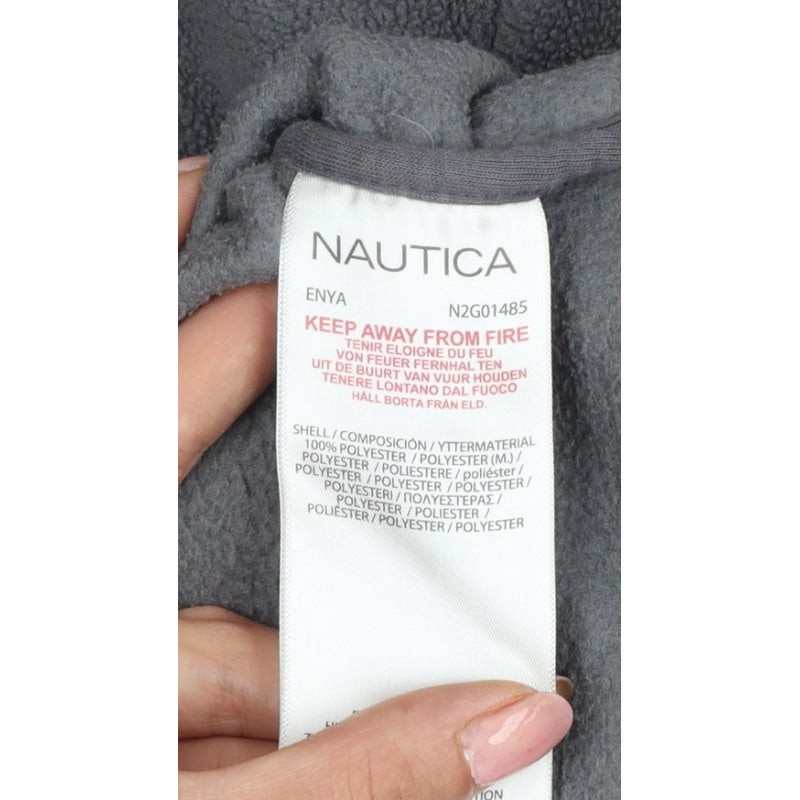 Nautica Men's Grey M 1/4 Zip Fleece Pullover Sweatshirt Logo Pockets
