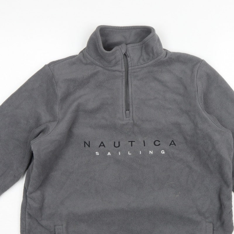 Nautica Men's Grey M 1/4 Zip Fleece Pullover Sweatshirt Logo Pockets