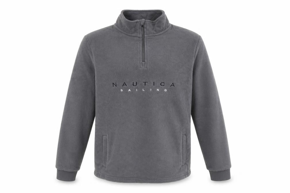 Nautica Men's Grey M 1/4 Zip Fleece Pullover Sweatshirt Logo Pockets