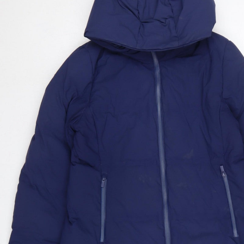 UNIQLO Women Blue S Long Hooded Down Puffer Coat Windproof