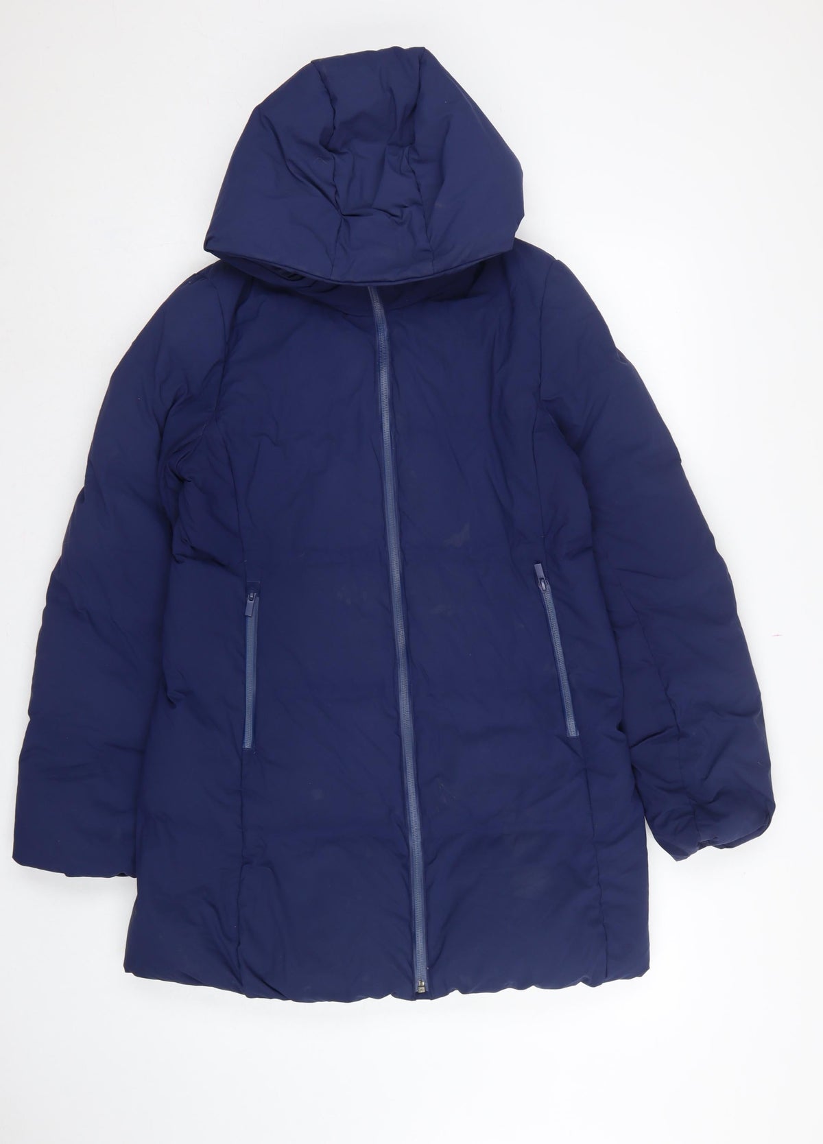 UNIQLO Women Blue S Long Hooded Down Puffer Coat Windproof