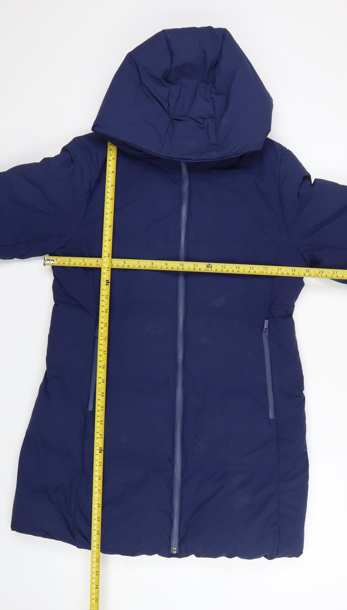 UNIQLO Women Blue S Long Hooded Down Puffer Coat Windproof