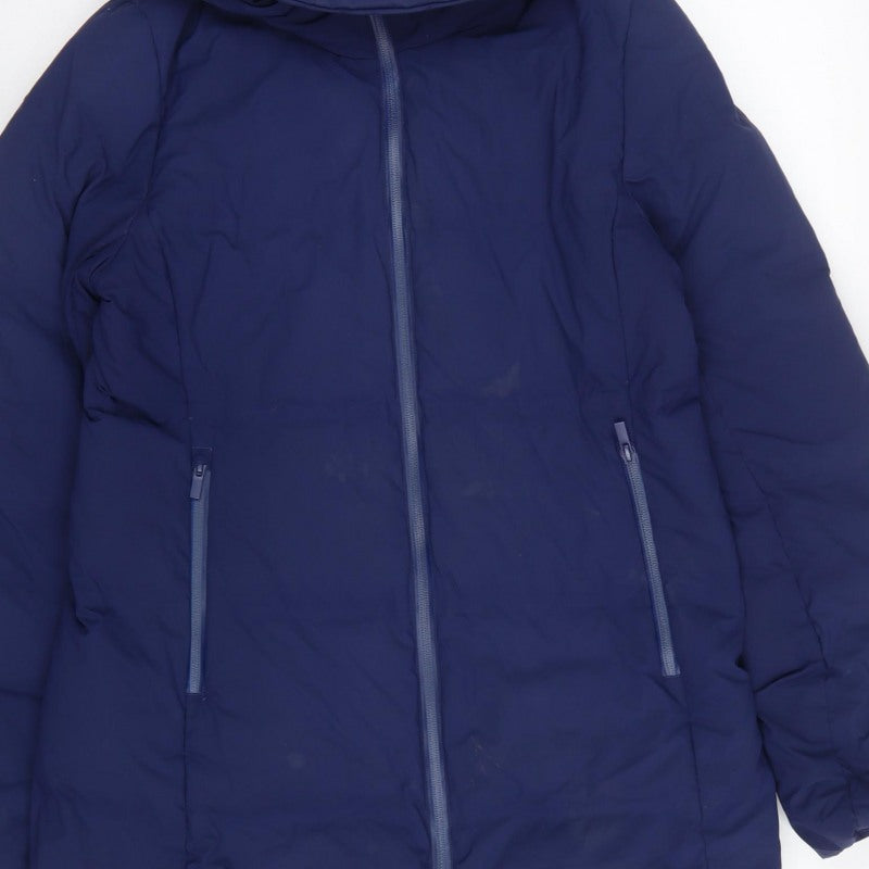 UNIQLO Women Blue S Long Hooded Down Puffer Coat Windproof