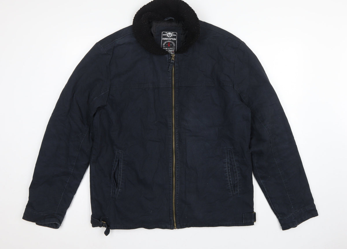 Back view of Ringspun Men’s Blue XL Hostrup Military Jacket Full Zip Cotton