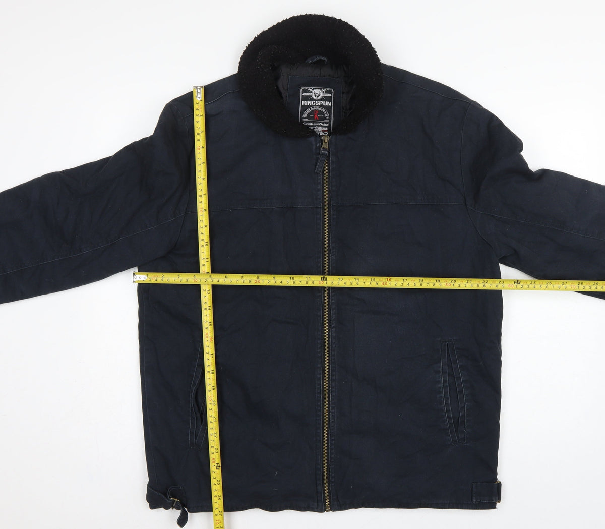 Close-up detail of Ringspun Men’s Blue XL Hostrup Military Jacket Full Zip Cotton