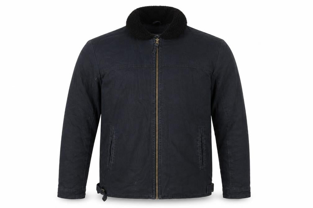 Front view of Ringspun Men’s Blue XL Hostrup Military Jacket Full Zip Cotton