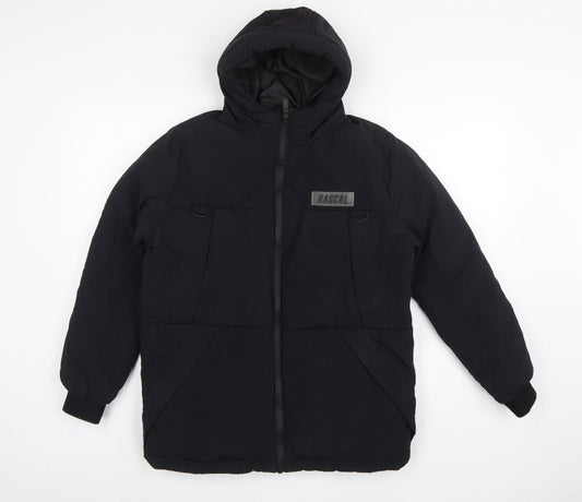 Rascal Boys Black 13 Years Hooded Puffer Jacket Padded Full Zip