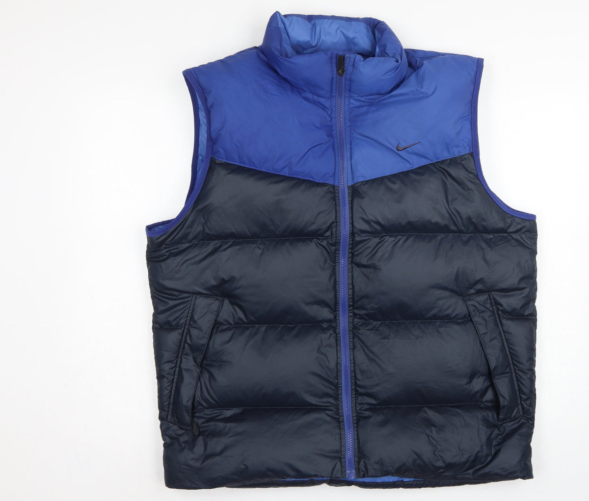 Nike Men's Blue Black L Puffer Down Bodywarmer Gilet Full Zip