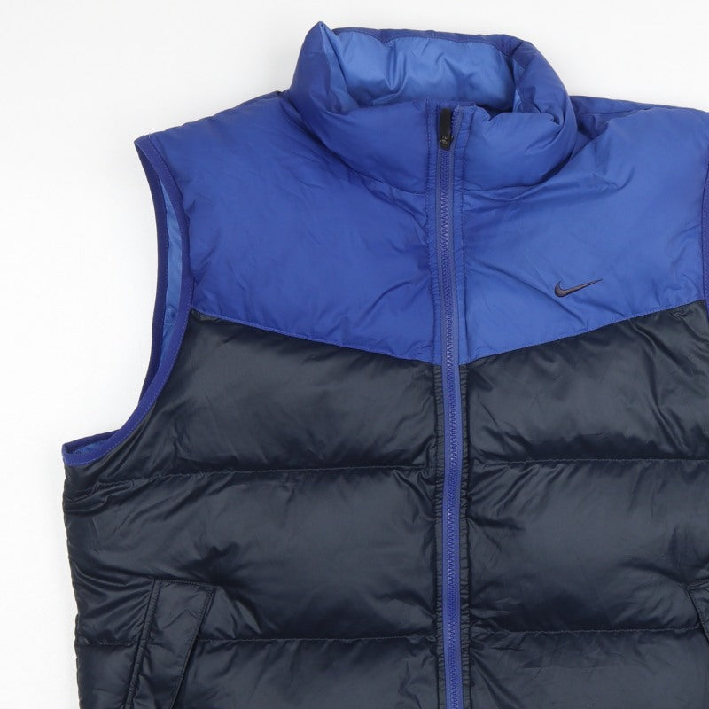 Nike Men's Blue Black L Puffer Down Bodywarmer Gilet Full Zip