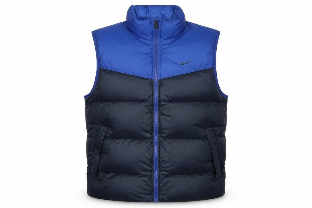 Nike Men's Blue Black L Puffer Down Bodywarmer Gilet Full Zip