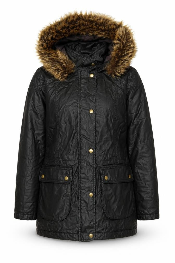 Marks and Spencer Women's Black UK 8 Parka Coat Faux Fur Trim Hooded